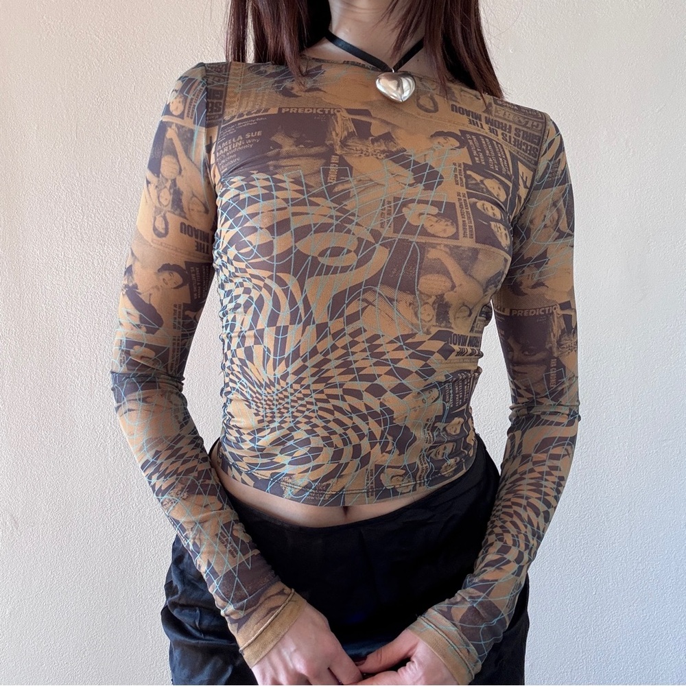 Miaou Long Sleeve Printed Mesh Top XS